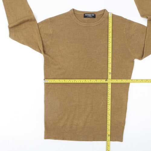 Cedarwood State Men's Beige XS Crew Neck Acrylic Pullover Jumper