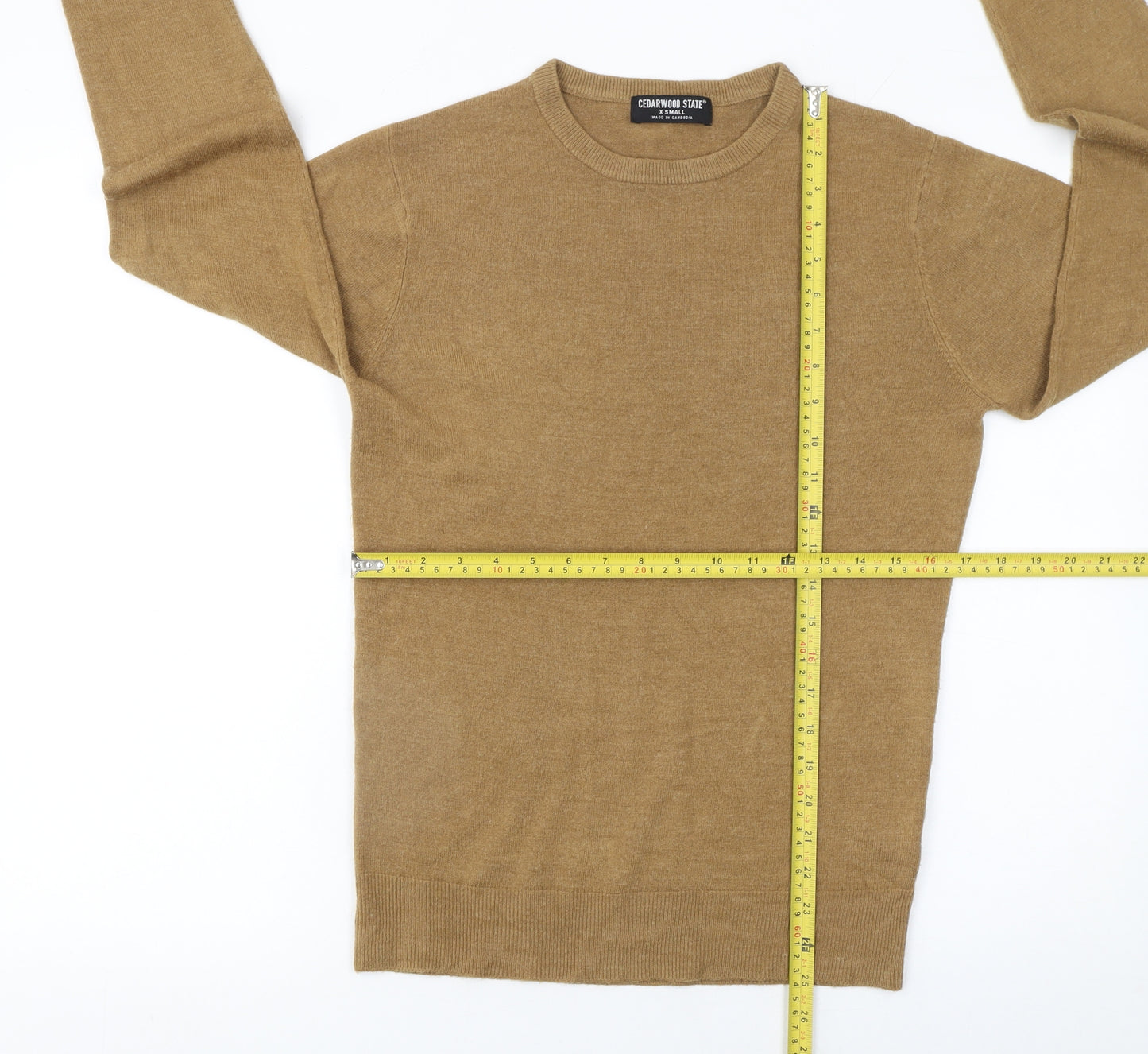 Cedarwood State Men's Beige XS Crew Neck Acrylic Pullover Jumper