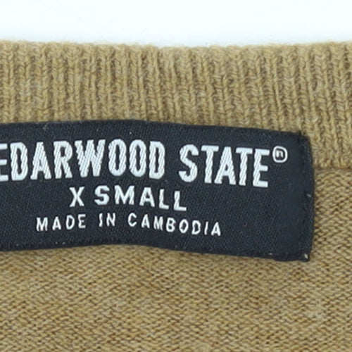 Cedarwood State Men's Beige XS Crew Neck Acrylic Pullover Jumper