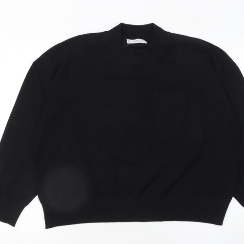 Mango Women Black Mock Neck Cotton Knit Pullover Jumper XL