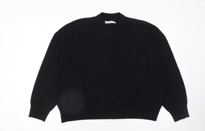 Mango Women Black Mock Neck Cotton Knit Pullover Jumper XL