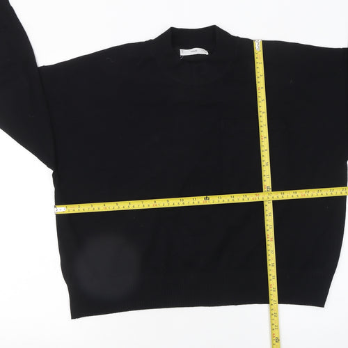 Mango Women Black Mock Neck Cotton Knit Pullover Jumper XL