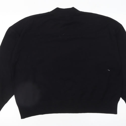 Mango Women Black Mock Neck Cotton Knit Pullover Jumper XL