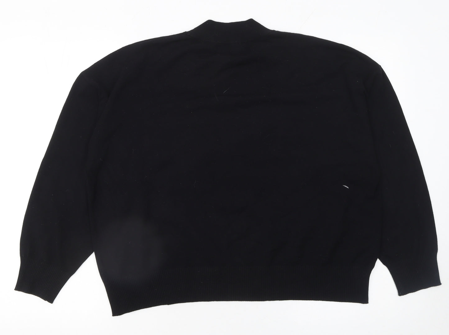 Mango Women Black Mock Neck Cotton Knit Pullover Jumper XL