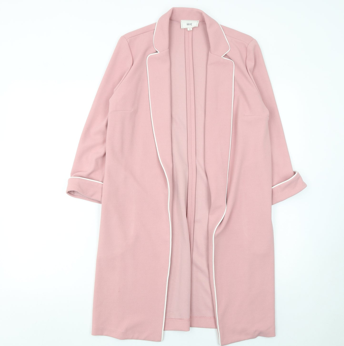 HAVE Women Pink Long Open Front Suit Jacket M Polyester Blend