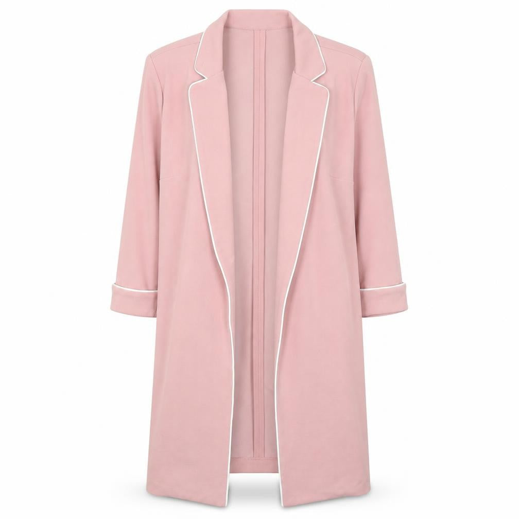 Front view of HAVE Women Pink Long Open Front Suit Jacket M Polyester Blend