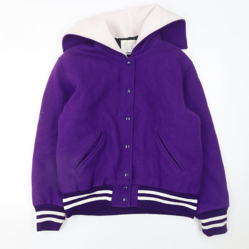National Spirit Group Womens Purple Wool Varsity Jacket L Hooded Retro