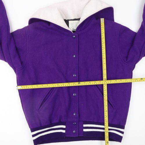 National Spirit Group Womens Purple Wool Varsity Jacket L Hooded Retro