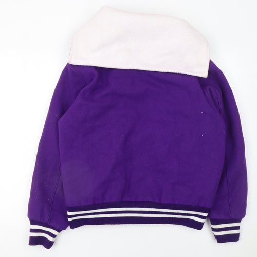 National Spirit Group Womens Purple Wool Varsity Jacket L Hooded Retro