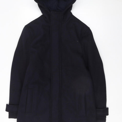 Primark Men's Black XS Hooded Mid-Length Coat Polyester Warm Winter Outerwear