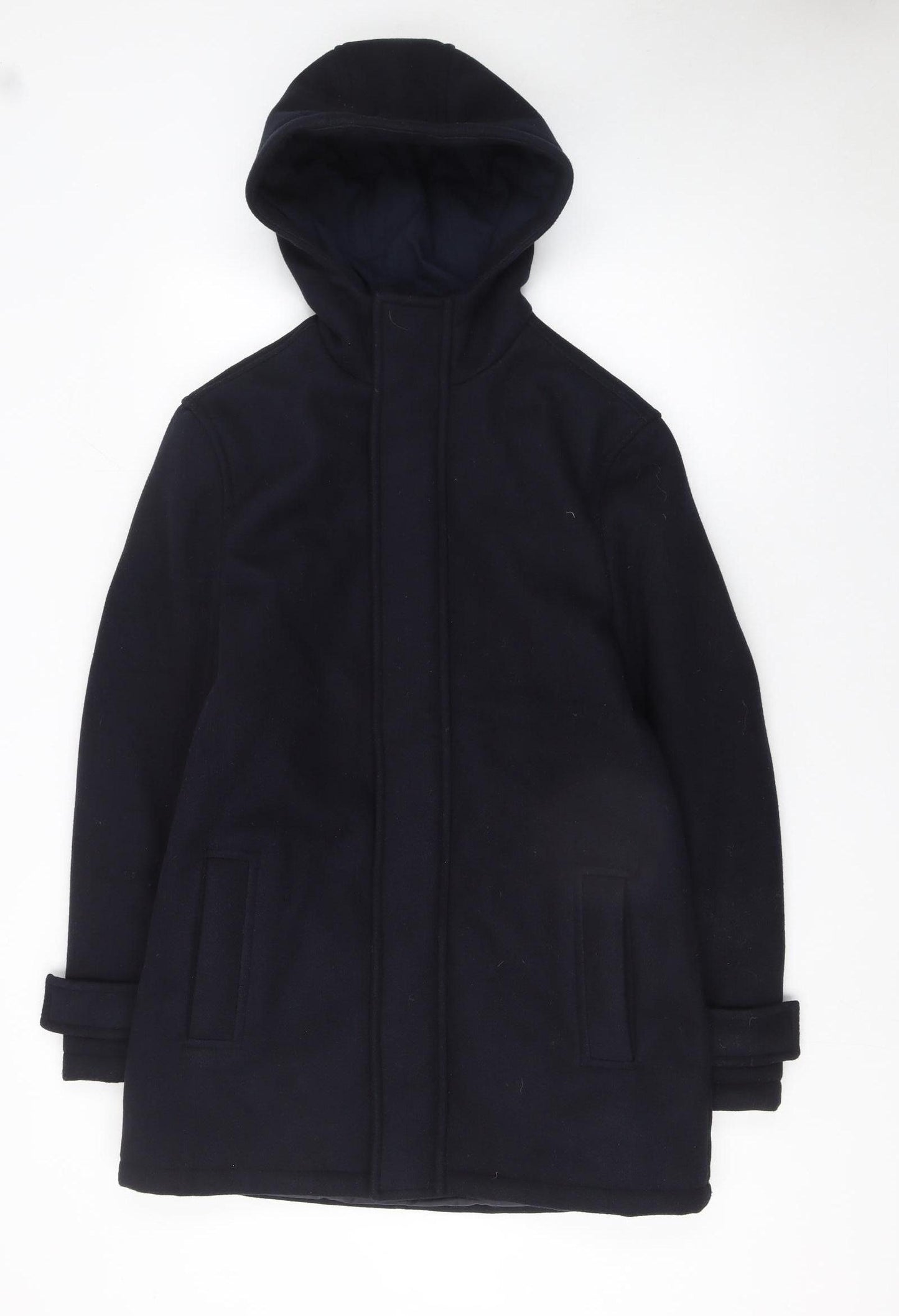 Primark Men's Black XS Hooded Mid-Length Coat Polyester Warm Winter Outerwear