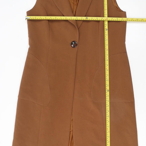 Maxin Women Brown Sleeveless Long Waistcoat Vest Lined Single Button L