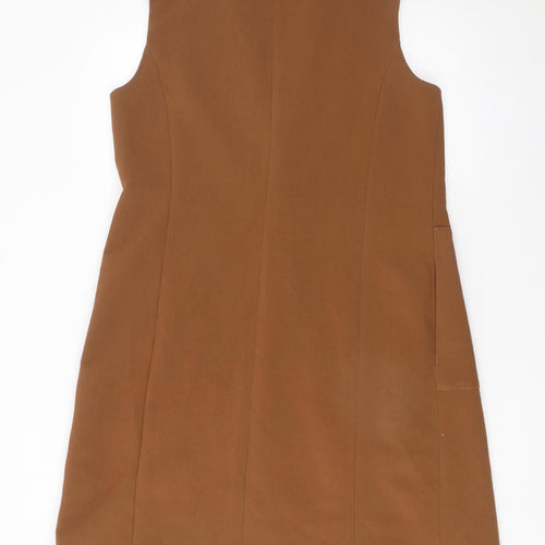 Maxin Women Brown Sleeveless Long Waistcoat Vest Lined Single Button L