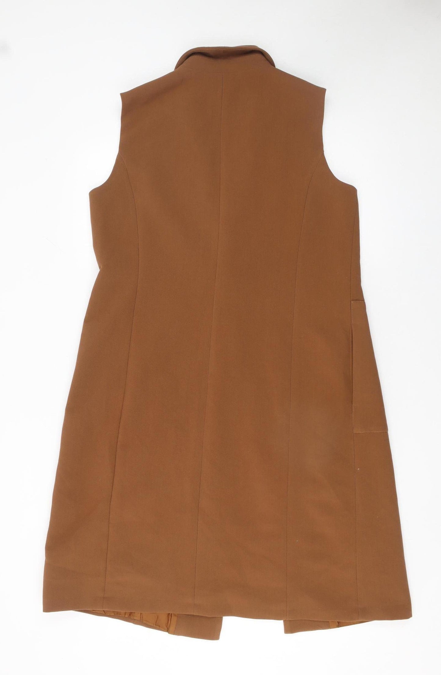 Maxin Women Brown Sleeveless Long Waistcoat Vest Lined Single Button L