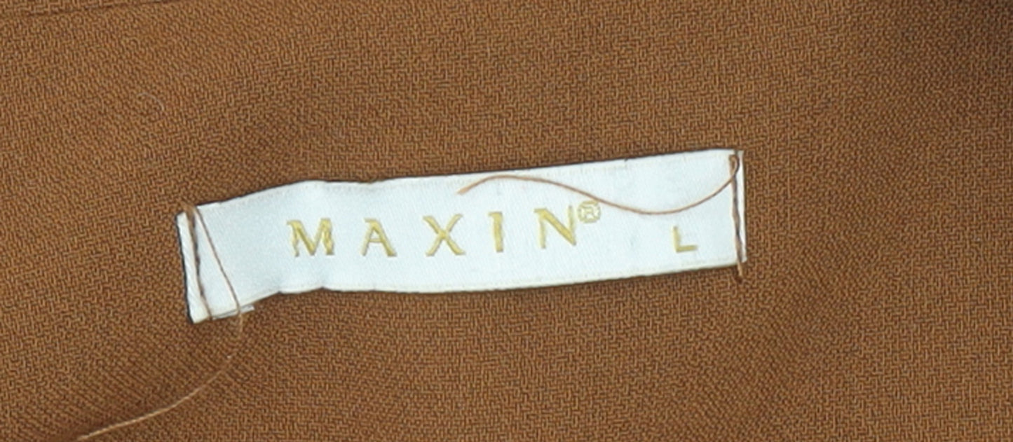 Maxin Women Brown Sleeveless Long Waistcoat Vest Lined Single Button L