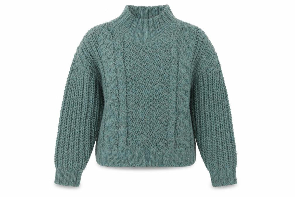 Front view of Universal Thread women’s green mock neck chunky knit jumper, size M