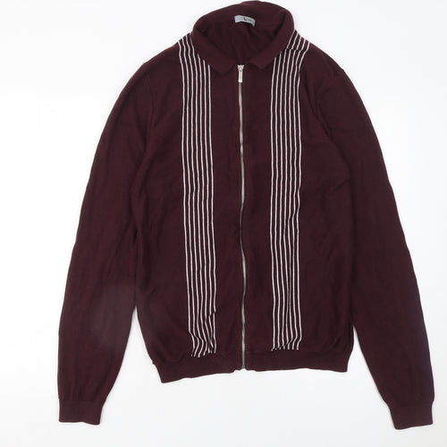 Tu Men’s Burgundy Full Zip Cotton Collared Jumper M