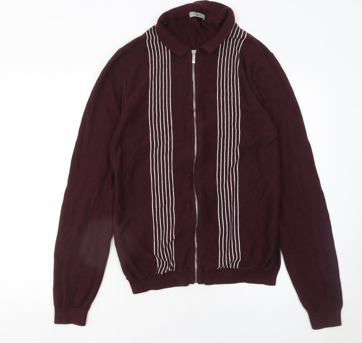 Tu Men’s Burgundy Full Zip Cotton Collared Jumper M