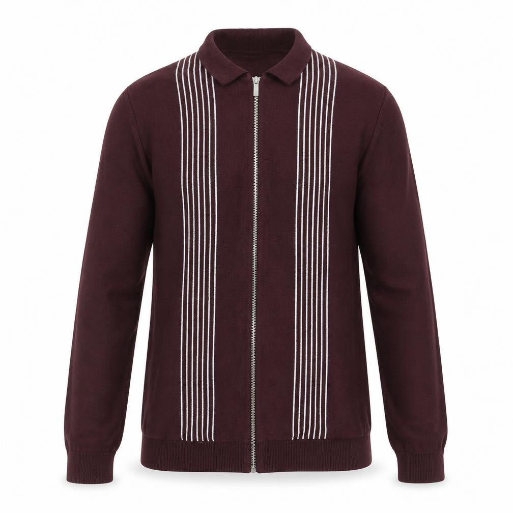 Front view of Tu Men’s Burgundy Full Zip Cotton Collared Jumper M