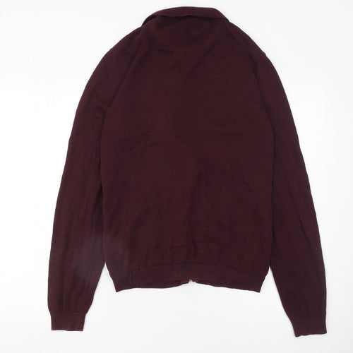 Tu Men’s Burgundy Full Zip Cotton Collared Jumper M