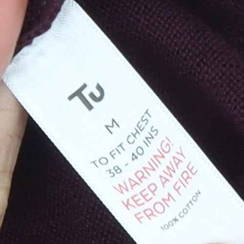 Tu Men’s Burgundy Full Zip Cotton Collared Jumper M