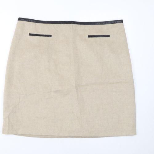 Marks and Spencer Women Beige Wool Blend Knee Length Pencil Skirt UK18
