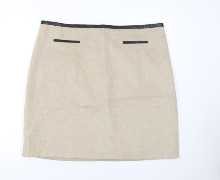 Marks and Spencer Women Beige Wool Blend Knee Length Pencil Skirt UK18