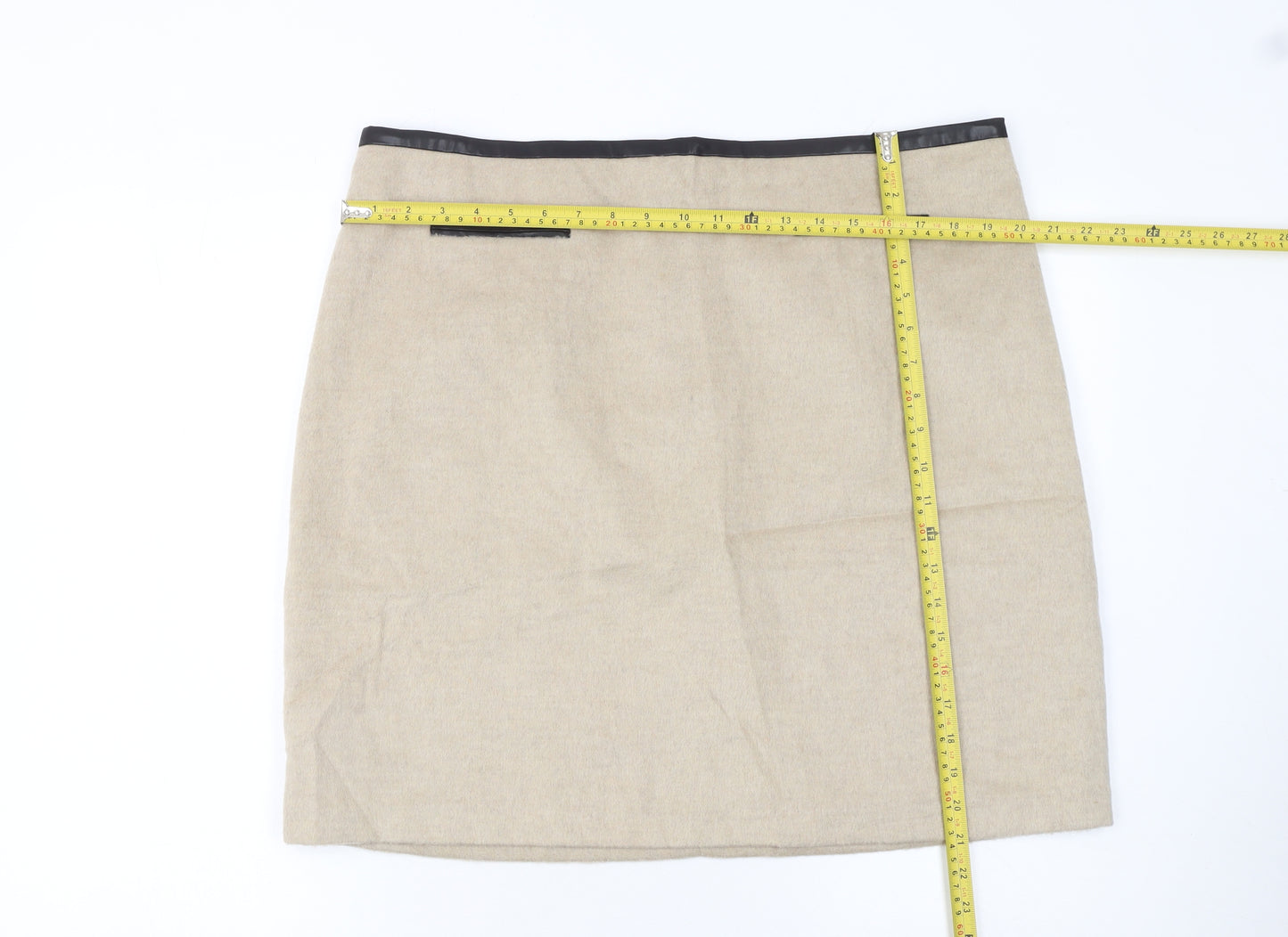 Marks and Spencer Women Beige Wool Blend Knee Length Pencil Skirt UK18