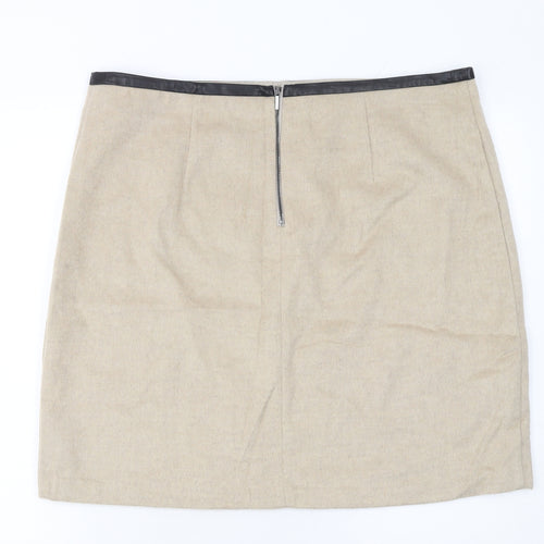 Marks and Spencer Women Beige Wool Blend Knee Length Pencil Skirt UK18