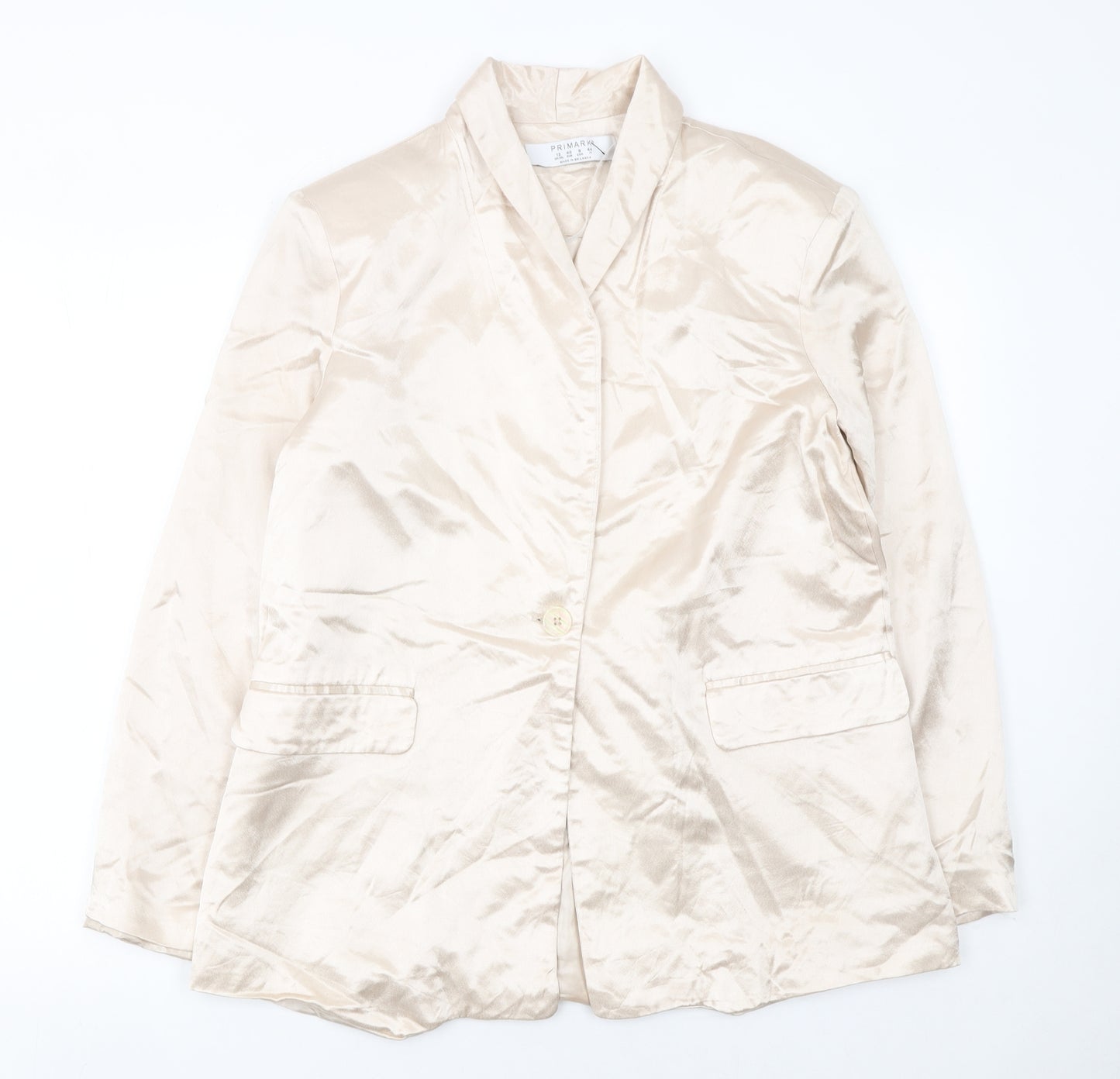 Primark Women Beige Shawl Lapel Single-Breasted Blazer Size 12