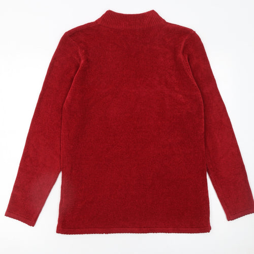 Fay Louise Women's Red Embroidered Mock Neck Pullover Jumper Size S
