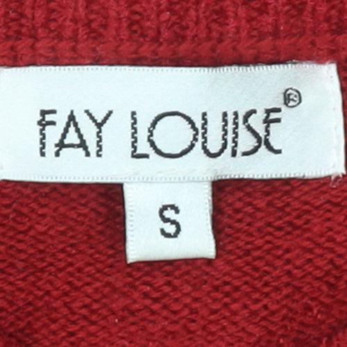 Fay Louise Women's Red Embroidered Mock Neck Pullover Jumper Size S