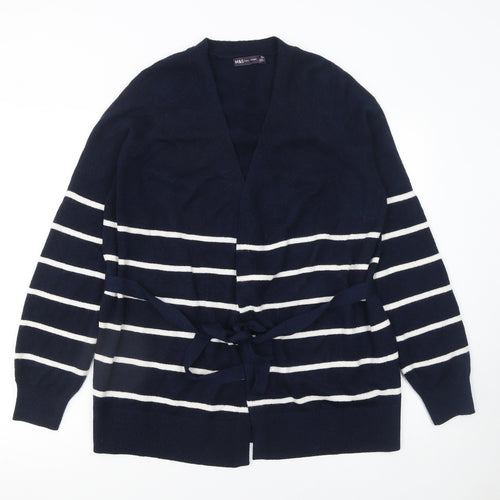 Marks and Spencer Womens Blue Striped V-Neck Belted Cardigan Size S