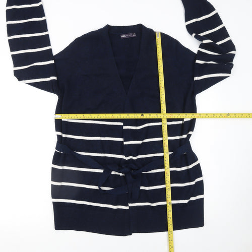 Marks and Spencer Womens Blue Striped V-Neck Belted Cardigan Size S