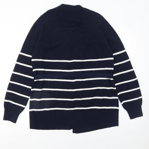 Marks and Spencer Womens Blue Striped V-Neck Belted Cardigan Size S