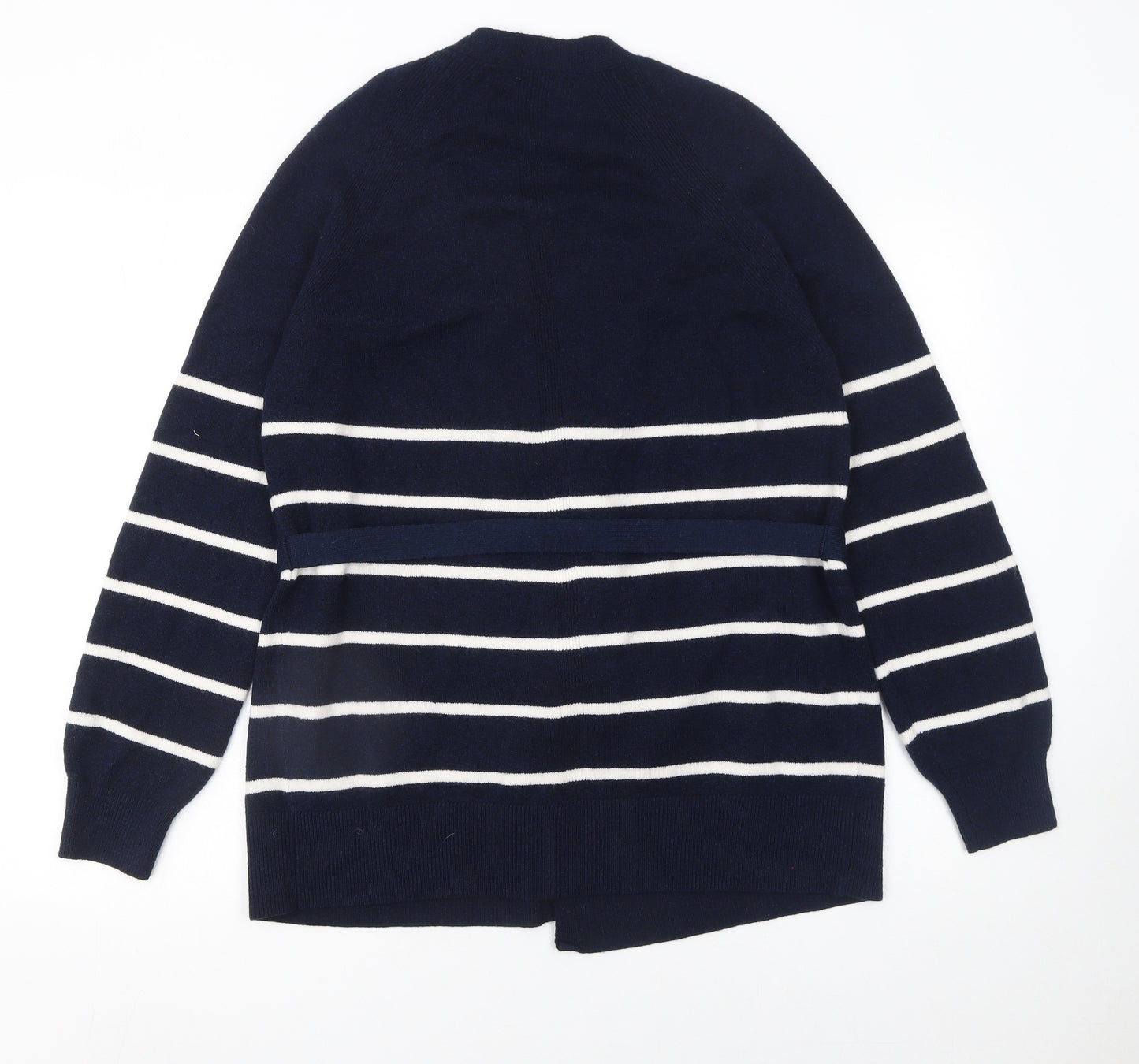Marks and Spencer Womens Blue Striped V-Neck Belted Cardigan Size S