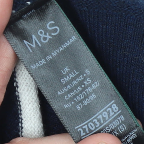 Marks and Spencer Womens Blue Striped V-Neck Belted Cardigan Size S