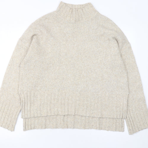 New Look Women Beige Mock Neck Relaxed Knit Pullover Jumper M
