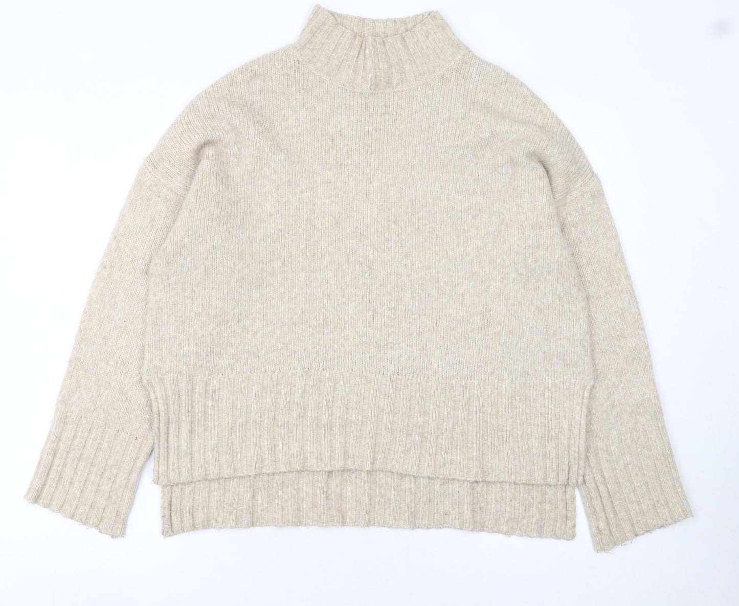 New Look Women Beige Mock Neck Relaxed Knit Pullover Jumper M