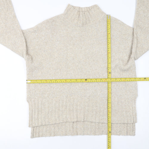 New Look Women Beige Mock Neck Relaxed Knit Pullover Jumper M