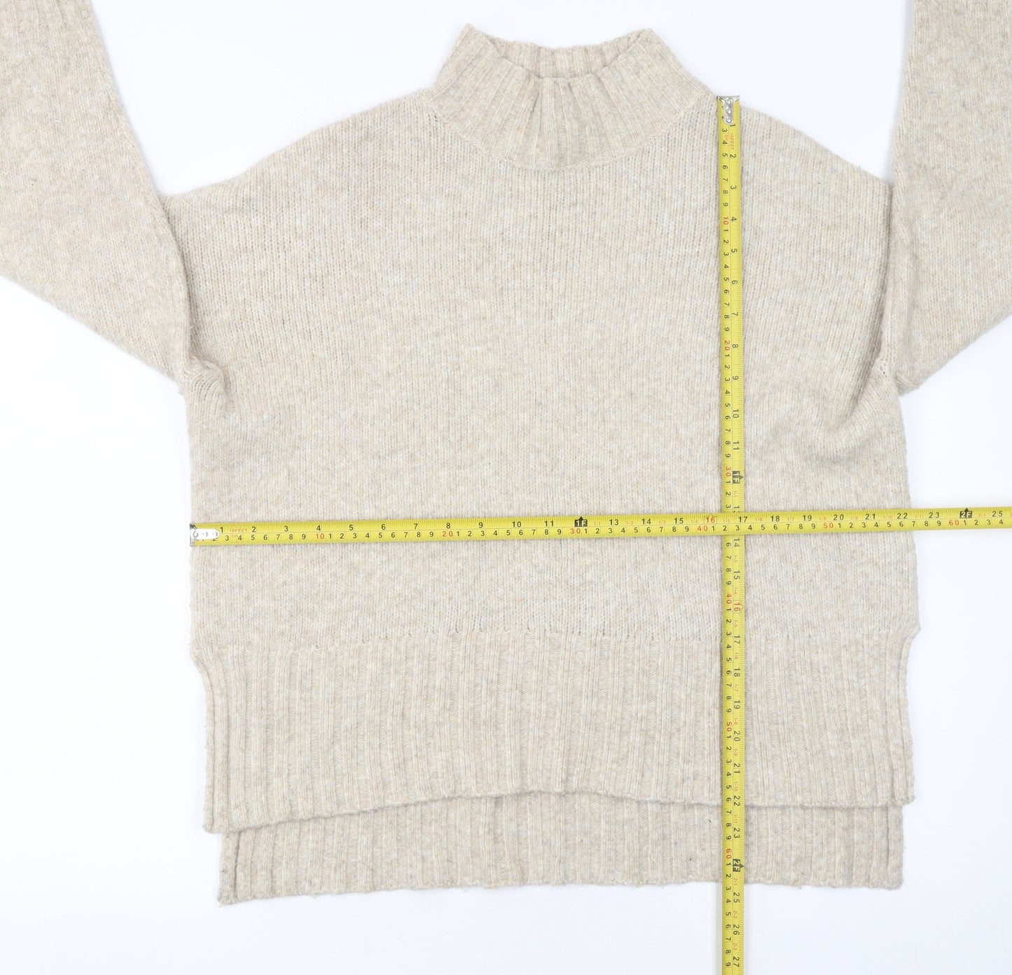 New Look Women Beige Mock Neck Relaxed Knit Pullover Jumper M