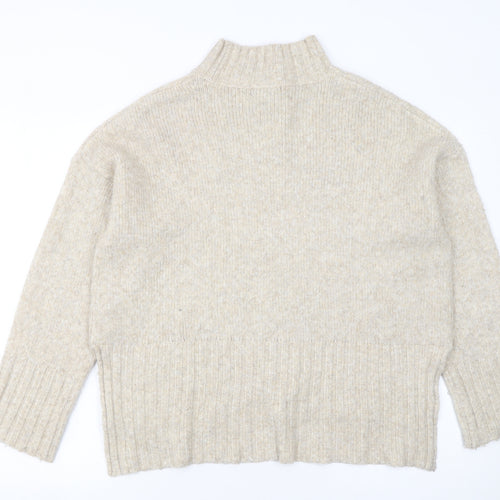 New Look Women Beige Mock Neck Relaxed Knit Pullover Jumper M