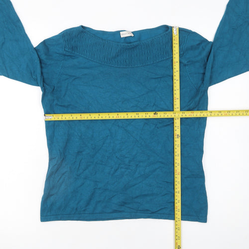 Minuet Petite Women’s Blue Boat Neck Knit Pullover Jumper Size M