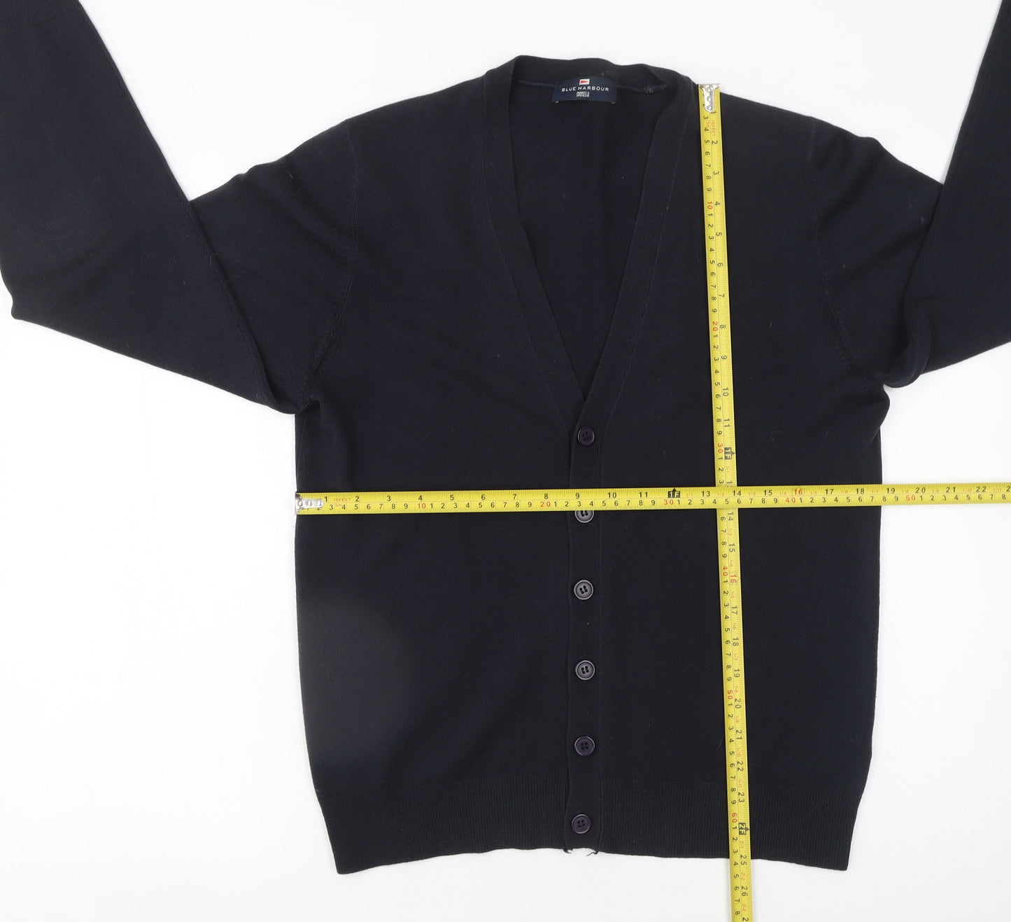 Marks and Spencer Men’s Black V-Neck Button Cardigan Medium Acrylic