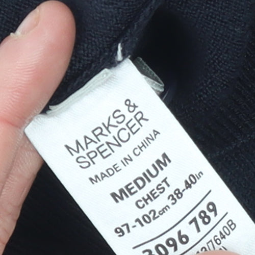 Marks and Spencer Men’s Black V-Neck Button Cardigan Medium Acrylic