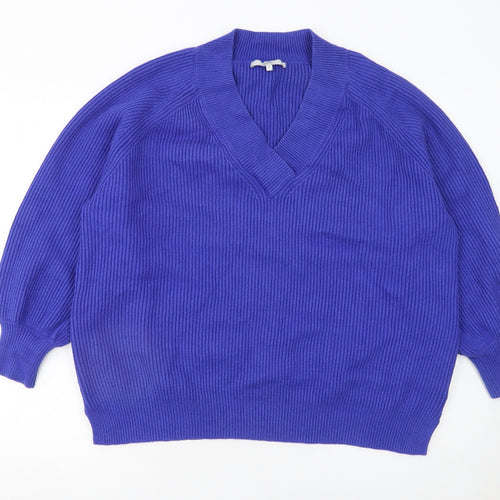 Next Women Blue V-Neck Relaxed Knit Pullover Jumper XL