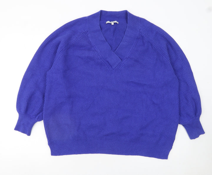 Next Women Blue V-Neck Relaxed Knit Pullover Jumper XL
