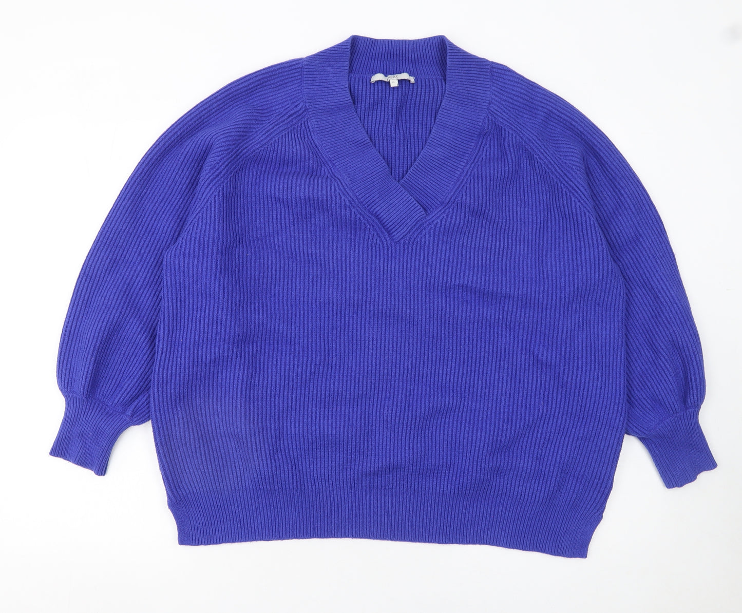 Next Women Blue V-Neck Relaxed Knit Pullover Jumper XL
