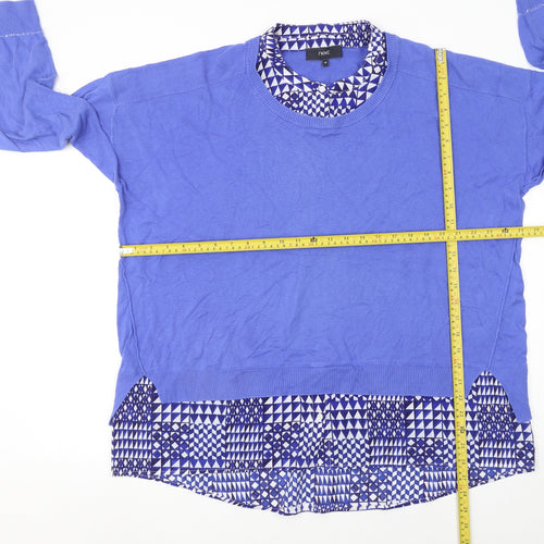Next Women's Blue Cotton Pullover Jumper Size 20 Crew Neck Geometric