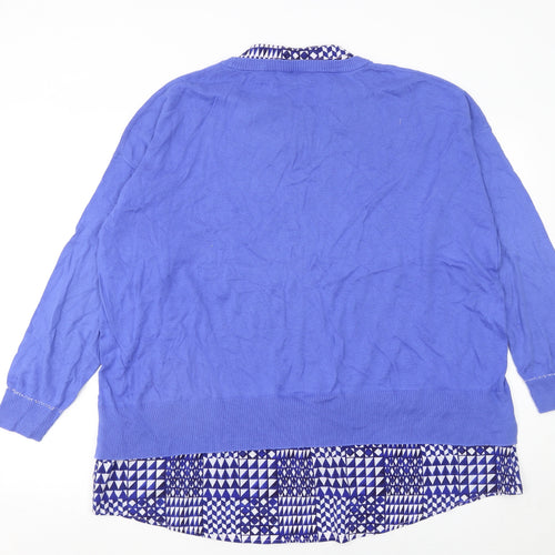 Next Women's Blue Cotton Pullover Jumper Size 20 Crew Neck Geometric